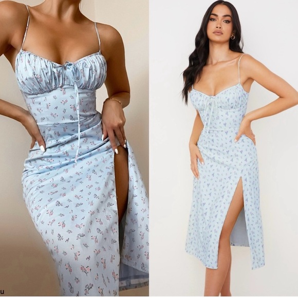 House of CB 'Carina' Blue Floral Bustier Midi Dress - Picture 2 of 6